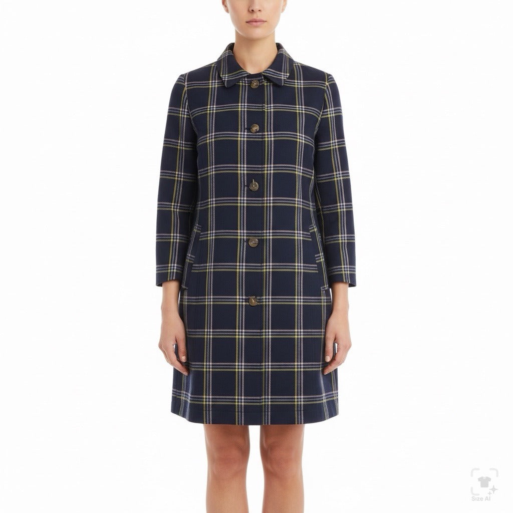Talbots Womens Navy Plaid Polyester Button-Up Coat Petite Classic Collar Sz XL
