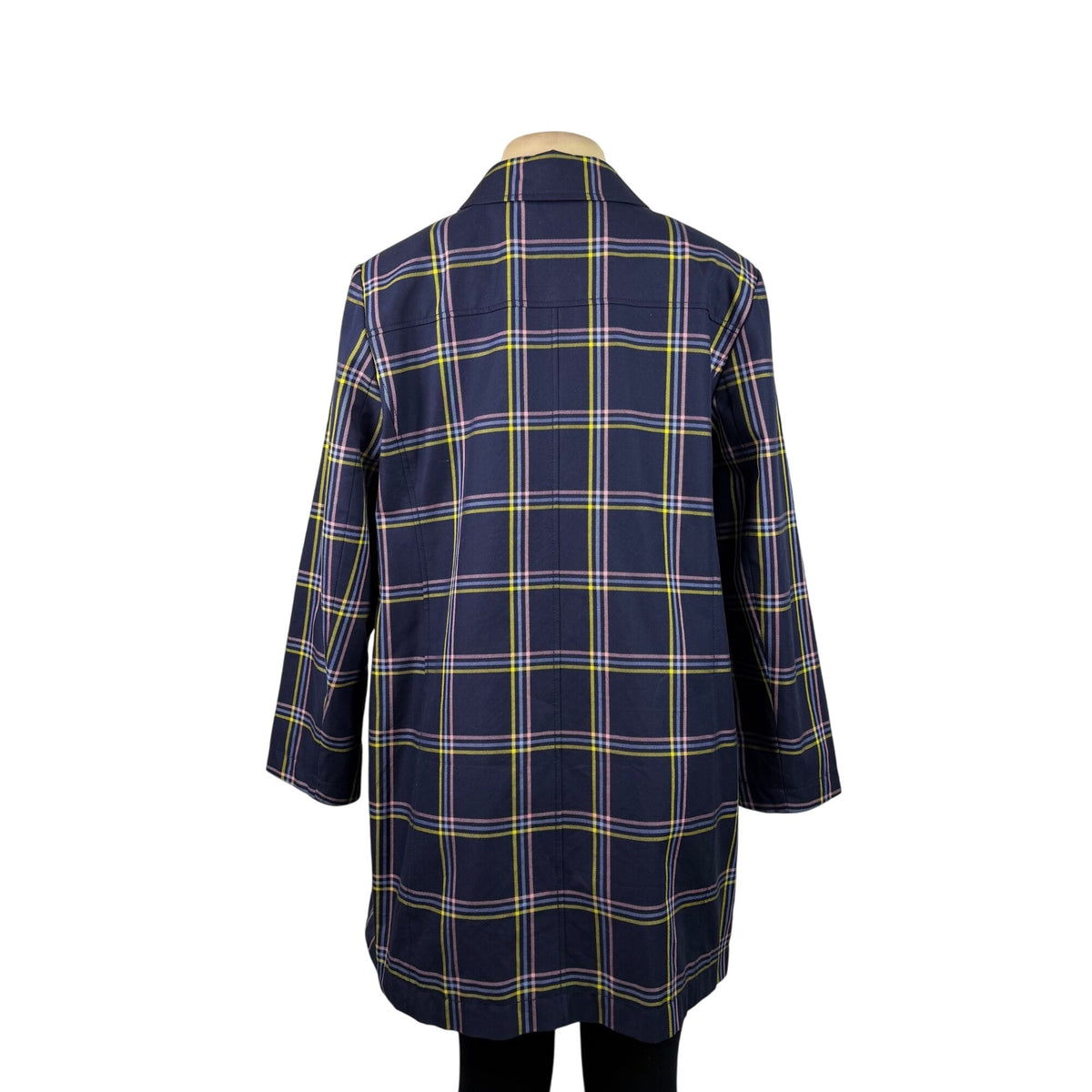 Talbots Womens Navy Plaid Polyester Button-Up Coat Petite Classic Collar Sz XL