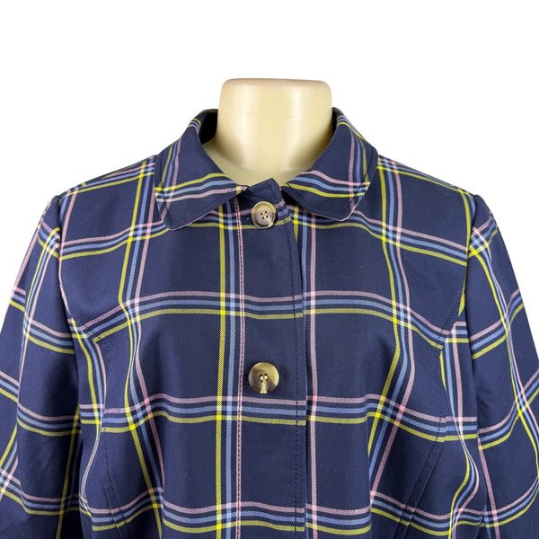 Talbots Womens Navy Plaid Polyester Button-Up Coat Petite Classic Collar Sz XL