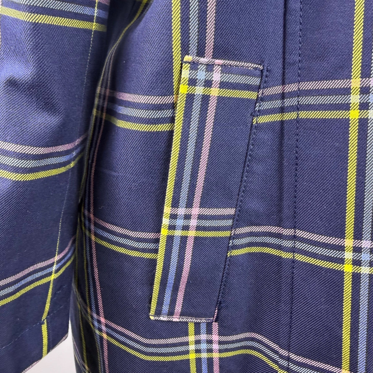 Talbots Womens Navy Plaid Polyester Button-Up Coat Petite Classic Collar Sz XL