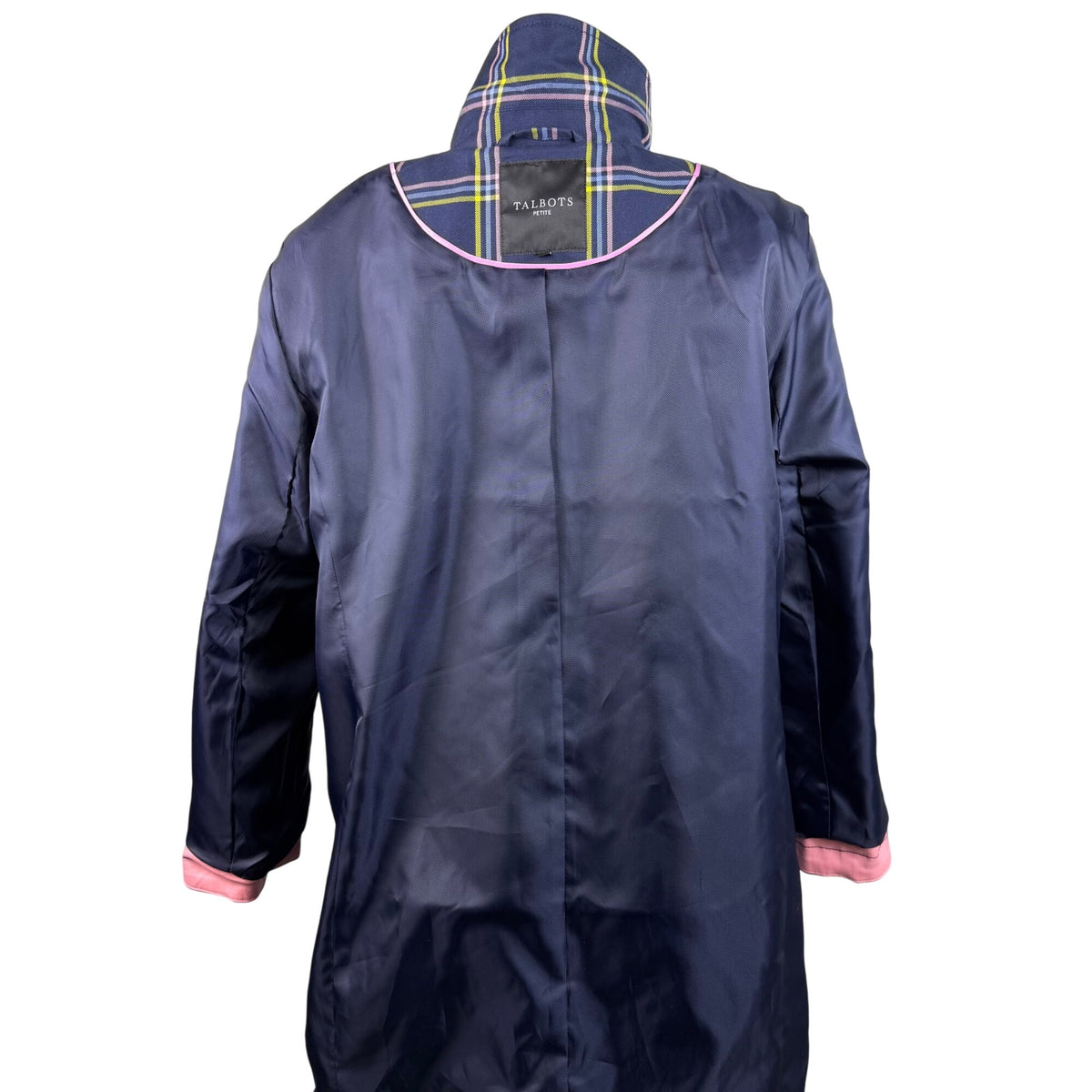 Talbots Womens Navy Plaid Polyester Button-Up Coat Petite Classic Collar Sz XL