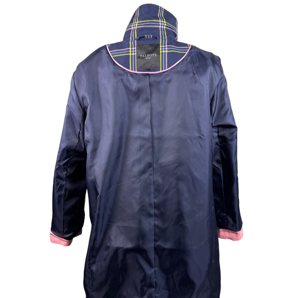 Talbots Womens Navy Plaid Polyester Button-Up Coat Petite Classic Collar Sz XL