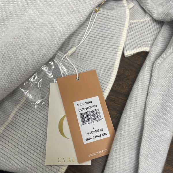 Cyrus Womens Gray Knit Ribbed Hem Pullover Sweater Large