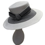 White & Black Striped Wide-Brim Sun Hat With Bow Detail