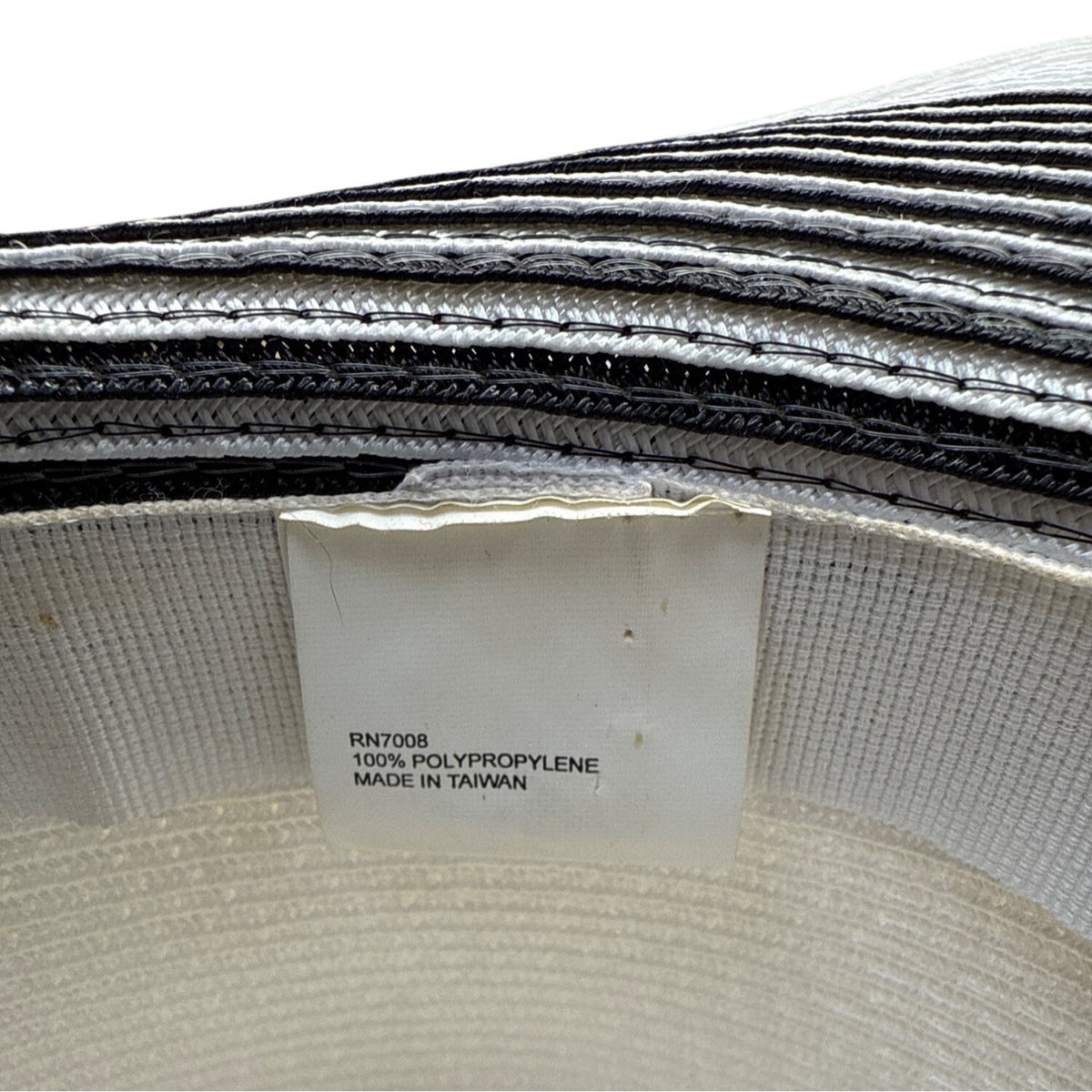 White & Black Striped Wide-Brim Sun Hat With Bow Detail