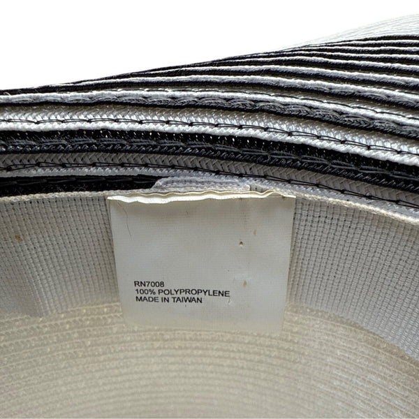 White & Black Striped Wide-Brim Sun Hat With Bow Detail