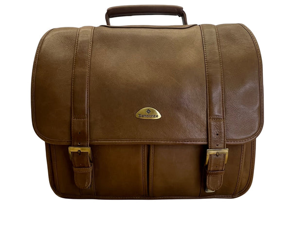 Vintage Samsonite Brown Leather Adjustable Shoulder Strap & Top Handle Messenger Bag