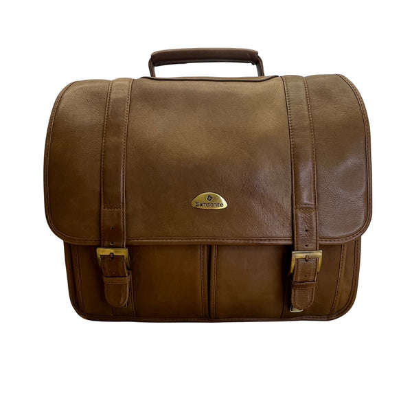 Vintage Samsonite Brown Leather Adjustable Shoulder Strap & Top Handle Messenger Bag