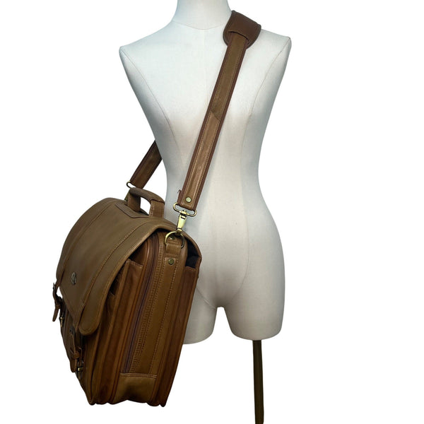 Vintage Samsonite Brown Leather Adjustable Shoulder Strap & Top Handle Messenger Bag