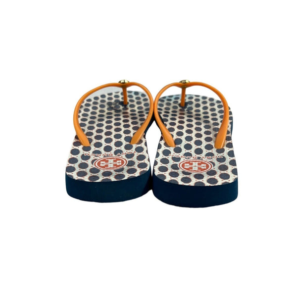 Tory Burch Women's White And Blue Sandals with Iconic Logo Sz S