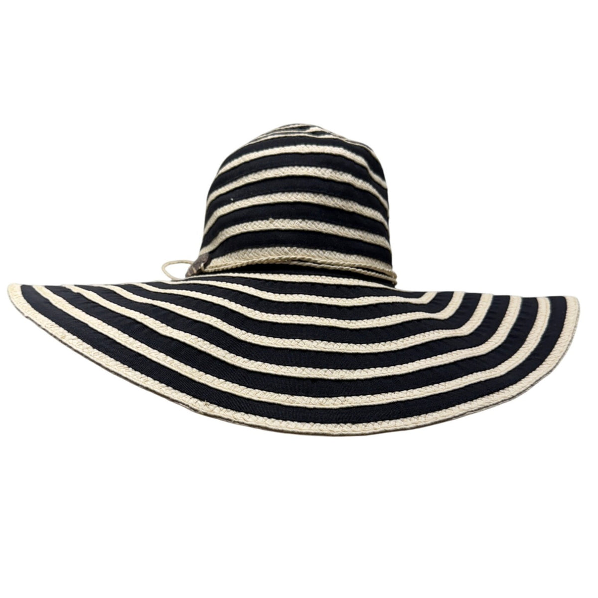 Women's Panama Jack Black & Beige Striped Wide Brim Sun Hat Coconut Shell