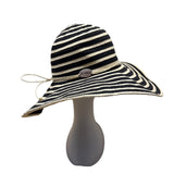 Women's Panama Jack Black & Beige Striped Wide Brim Sun Hat Coconut Shell