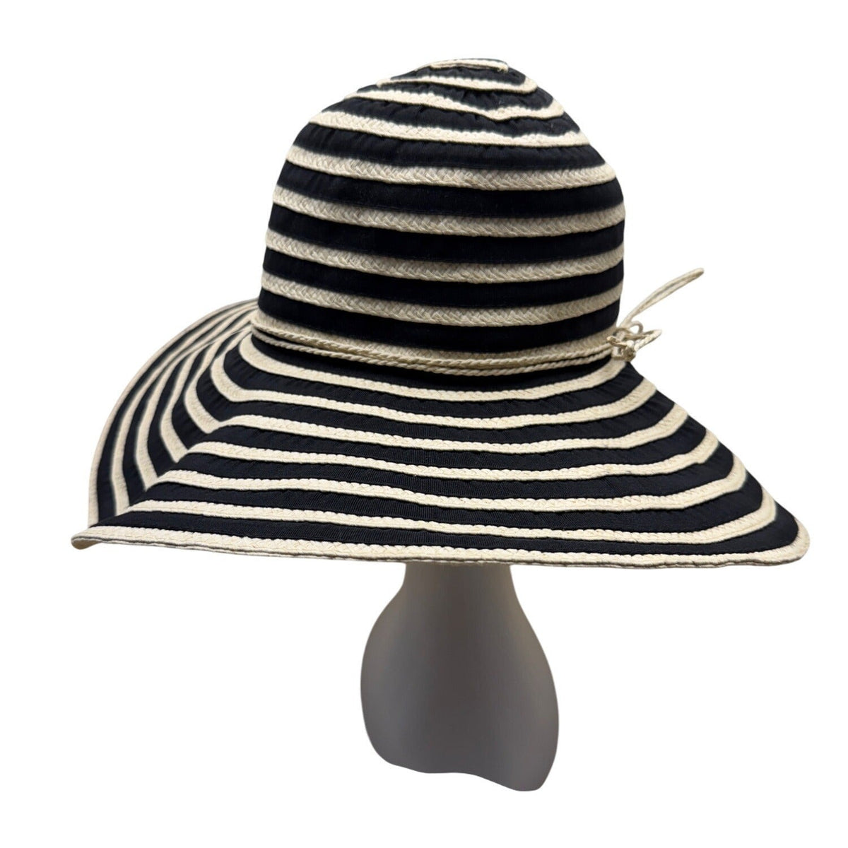 Women's Panama Jack Black & Beige Striped Wide Brim Sun Hat Coconut Shell