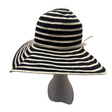 Women's Panama Jack Black & Beige Striped Wide Brim Sun Hat Coconut Shell
