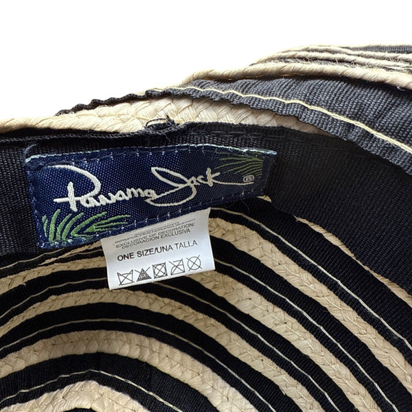 Women's Panama Jack Black & Beige Striped Wide Brim Sun Hat Coconut Shell