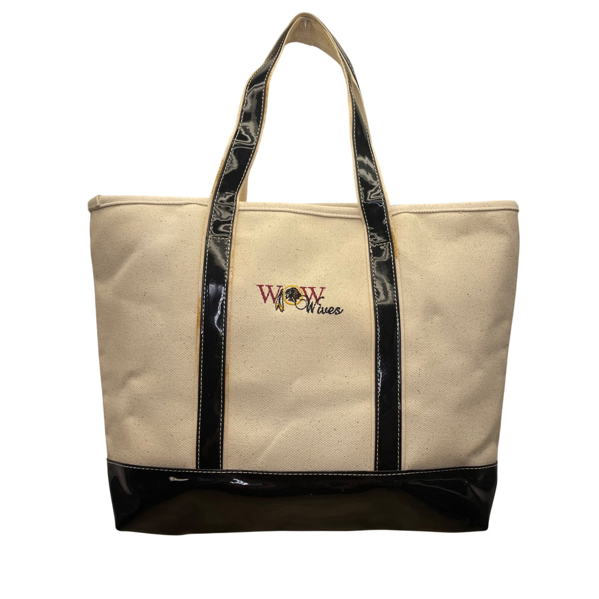 Threads Women’s Beige/Black Canvas & Glossy Vinyl With WOW Wives Logo Tote Bag