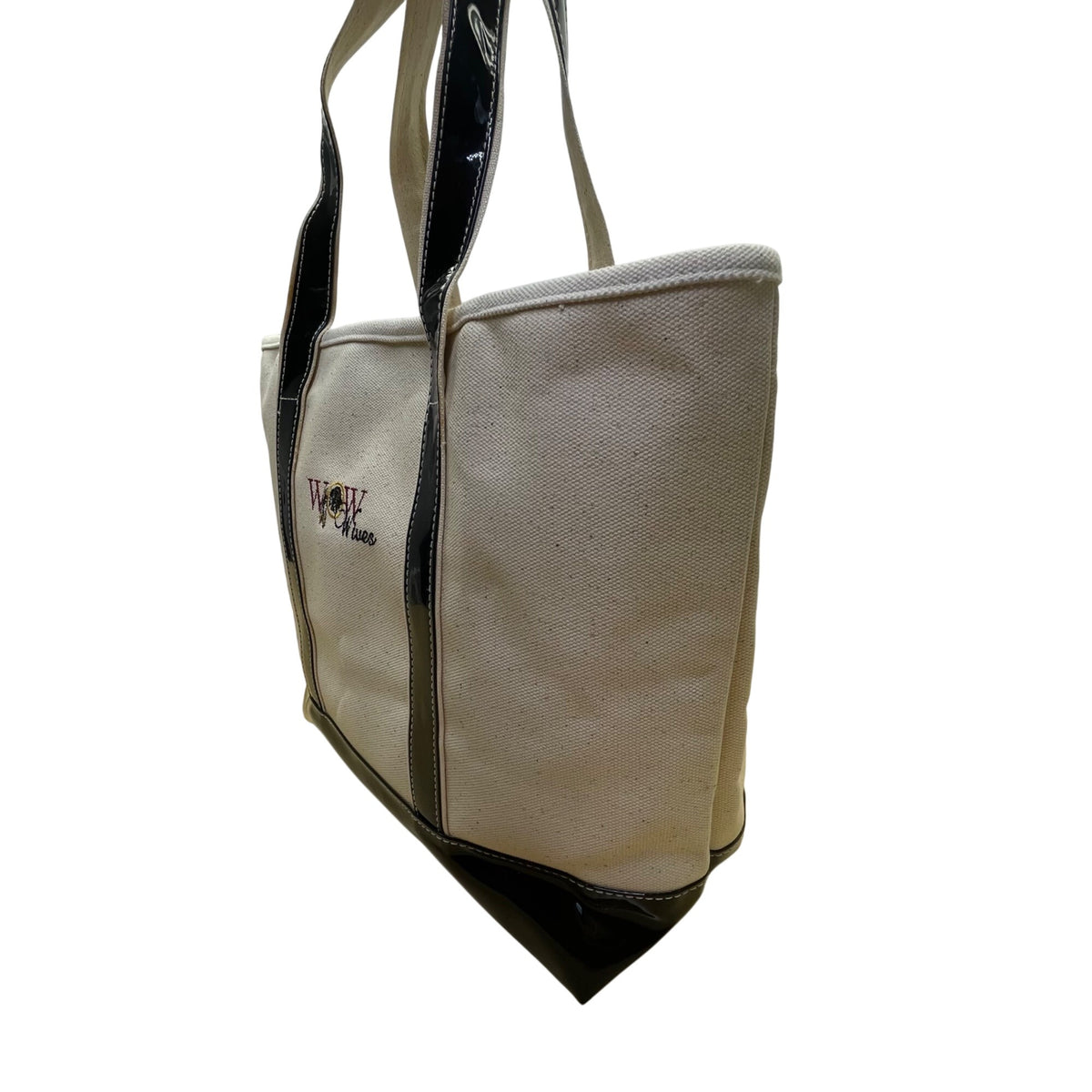Threads Women’s Beige/Black Canvas & Glossy Vinyl With WOW Wives Logo Tote Bag