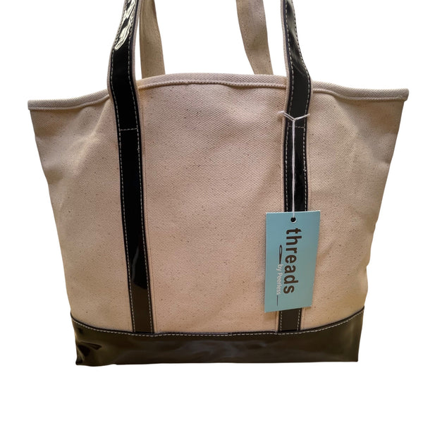 Threads Women’s Beige/Black Canvas & Glossy Vinyl With WOW Wives Logo Tote Bag