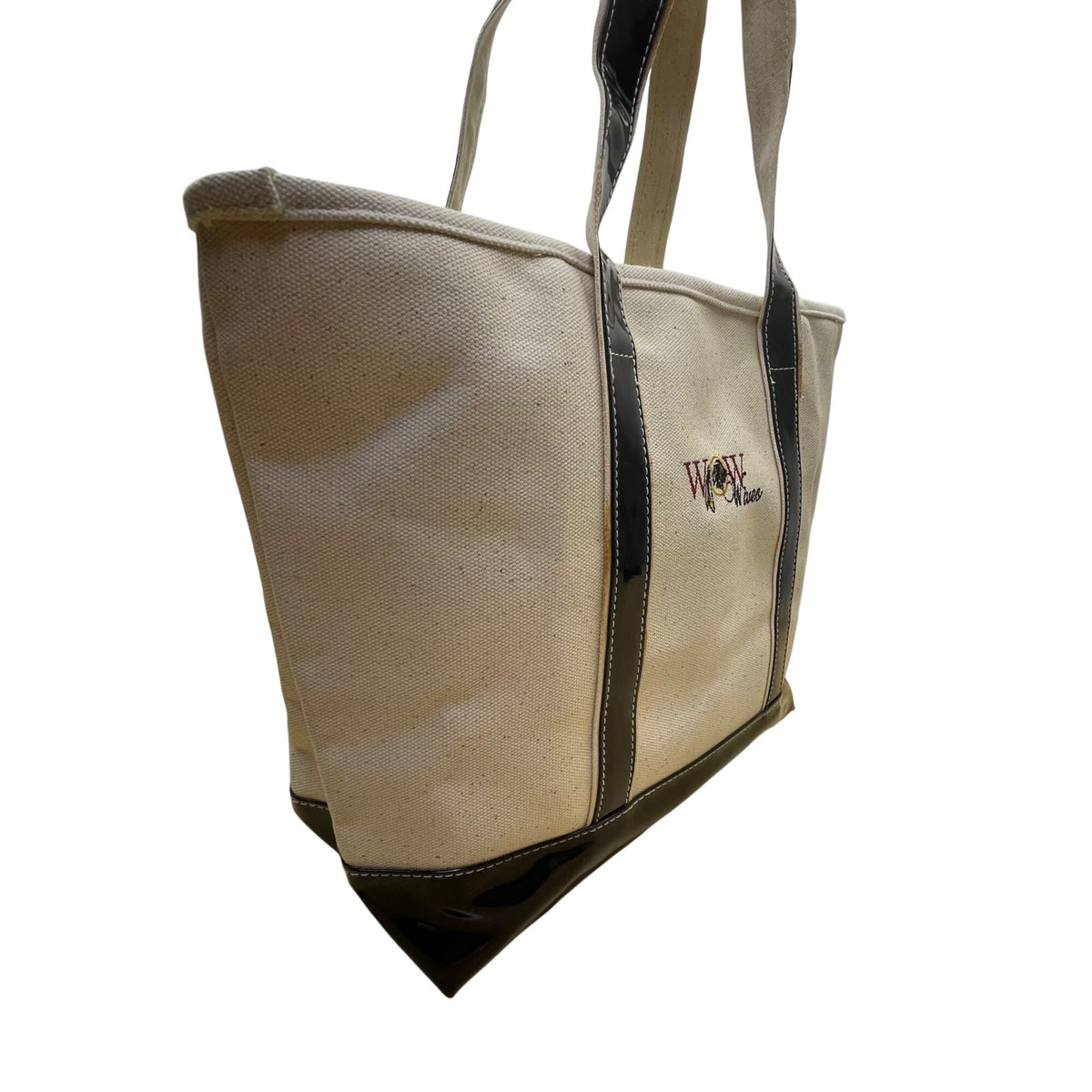Threads Women’s Beige/Black Canvas & Glossy Vinyl With WOW Wives Logo Tote Bag