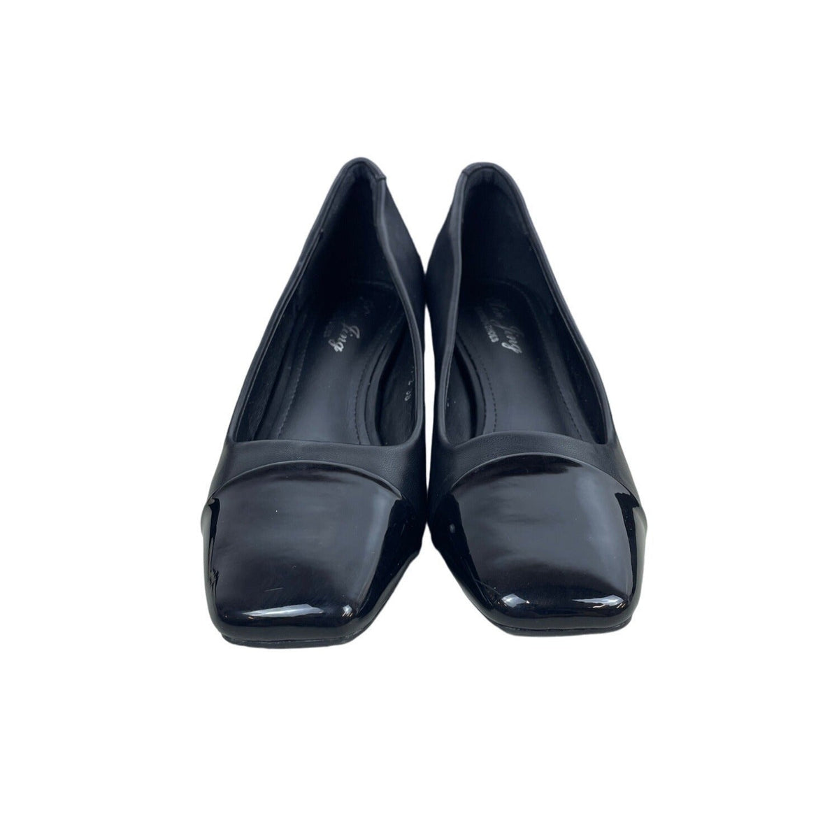 Xin Jing Women's Black Leather Squared Cap Toe Dress Pumps Sz 7 - NWOB