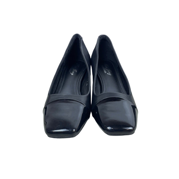 Xin Jing Women's Black Leather Squared Cap Toe Dress Pumps Sz 7 - NWOB