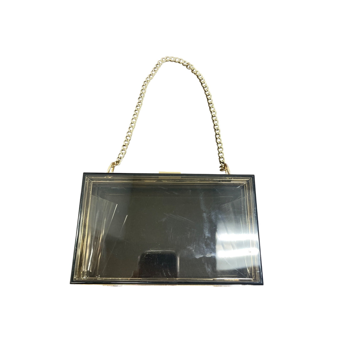 Clear Acrylic Gold Chain Handle Evening Clutch Bag Rectangular Shape Lightweight Elegant Design