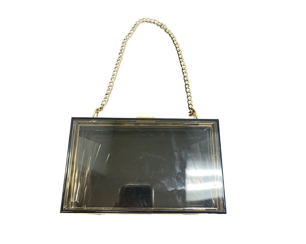 Clear Acrylic Gold Chain Handle Evening Clutch Bag Rectangular Shape Lightweight Elegant Design