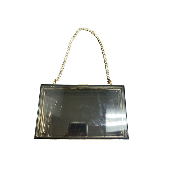 Clear Acrylic Gold Chain Handle Evening Clutch Bag Rectangular Shape Lightweight Elegant Design