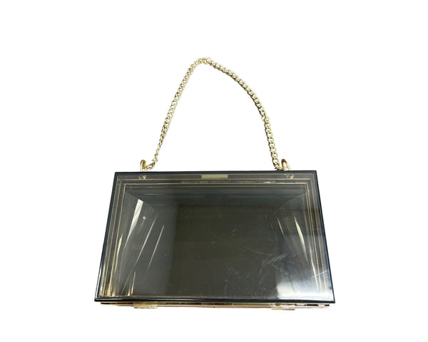 Clear Acrylic Gold Chain Handle Evening Clutch Bag Rectangular Shape Lightweight Elegant Design