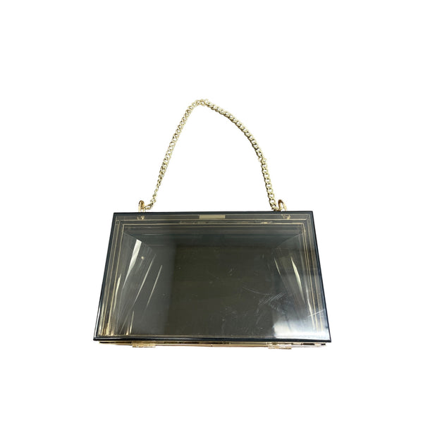 Clear Acrylic Gold Chain Handle Evening Clutch Bag Rectangular Shape Lightweight Elegant Design