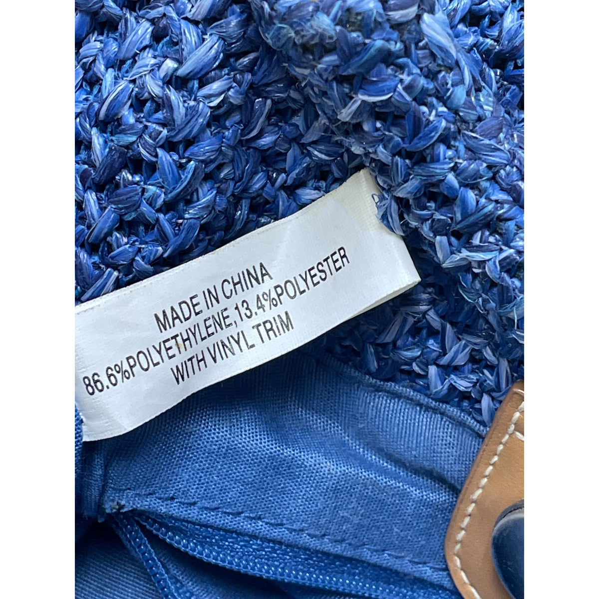 Woven Blue Straw Tote Bag Womens Floral Embroidery With Bamboo Handles