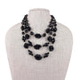 Vintage Multistrand Black Faceted Beaded Necklace Elegant Gold Tone Hook Closure