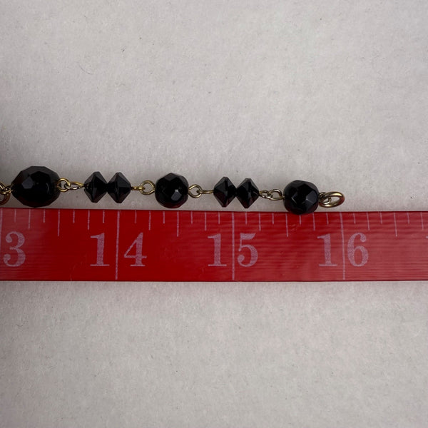 Vintage Multistrand Black Faceted Beaded Necklace Elegant Gold Tone Hook Closure