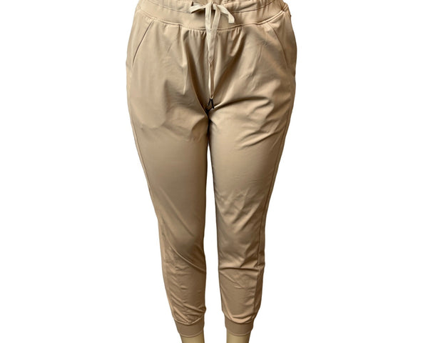 Womens Beige Jogger Pants Stretchy Drawstring Waist Size M