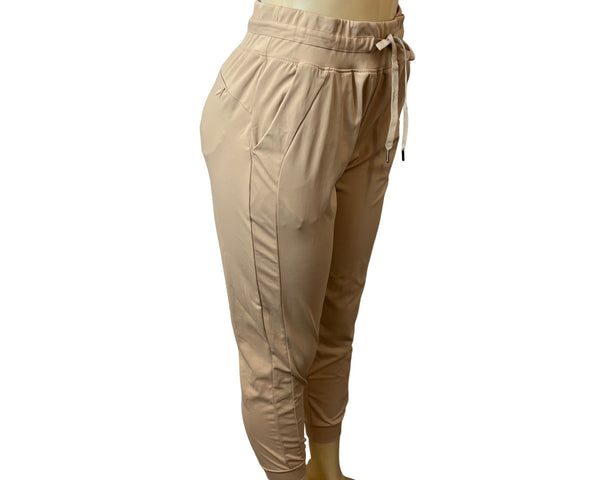 Womens Beige Jogger Pants Stretchy Drawstring Waist Size M