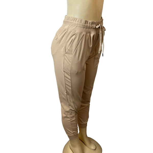 Womens Beige Jogger Pants Stretchy Drawstring Waist Size M