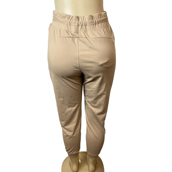 Womens Beige Jogger Pants Stretchy Drawstring Waist Size M