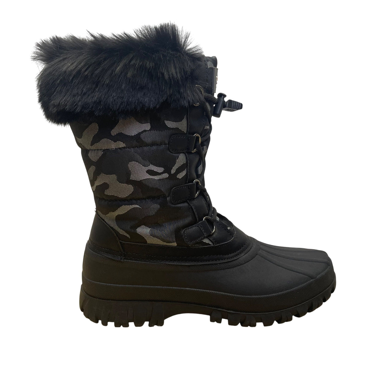 Storm By Cougar Women’s Black Camo Faux Fur Trim  Insulated Winter Boots 8M
