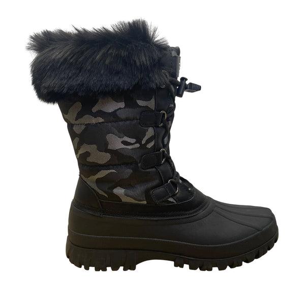 Storm By Cougar Women’s Black Camo Faux Fur Trim  Insulated Winter Boots 8M