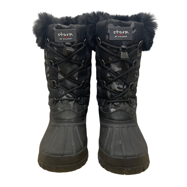 Storm By Cougar Women’s Black Camo Faux Fur Trim  Insulated Winter Boots 8M