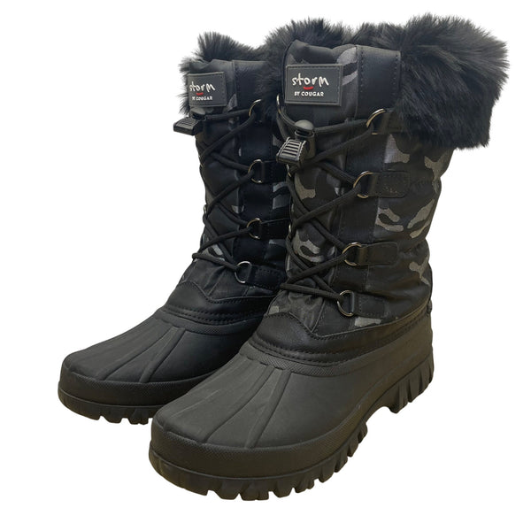 Storm By Cougar Women’s Black Camo Faux Fur Trim  Insulated Winter Boots 8M