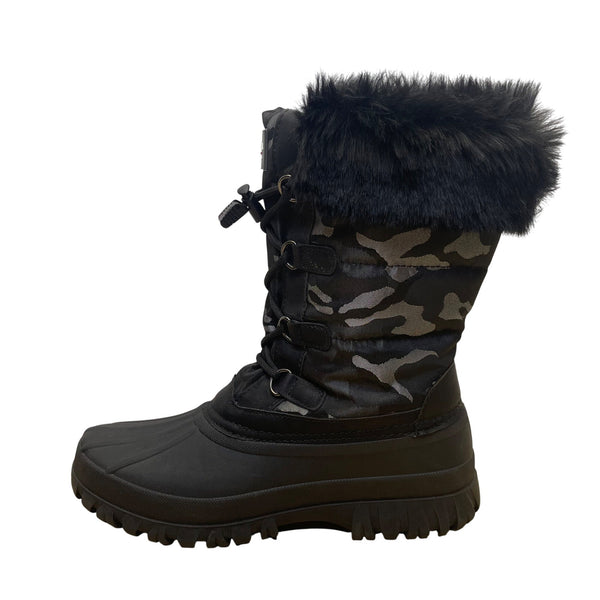 Storm By Cougar Women’s Black Camo Faux Fur Trim  Insulated Winter Boots 8M