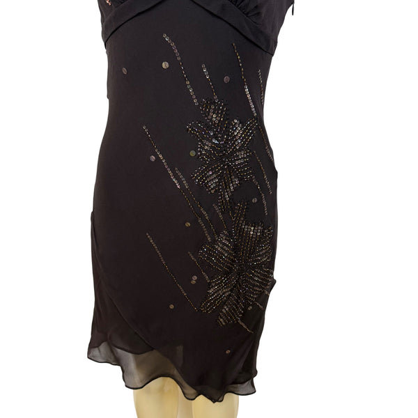 BCBGMAXAZRIA Brown Mahogany Halter Embellished Cocktail Dress Evening Wear Sz 4