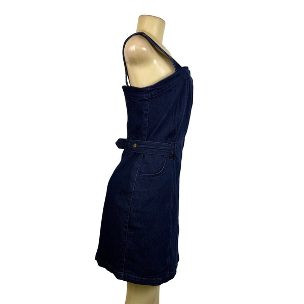 Jessica Simpson Womens Dark Denim Dress With Straps & Adjustable Waist Sz M