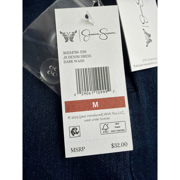 Jessica Simpson Womens Dark Denim Dress With Straps & Adjustable Waist Sz M