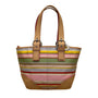 Coach Women’s Multicolor Canvas & Leather Striped With Daisy Charm Tote Bag Sz M