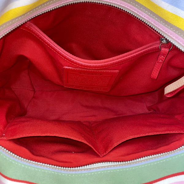 Coach Women’s Multicolor Canvas & Leather Striped With Daisy Charm Tote Bag Sz M