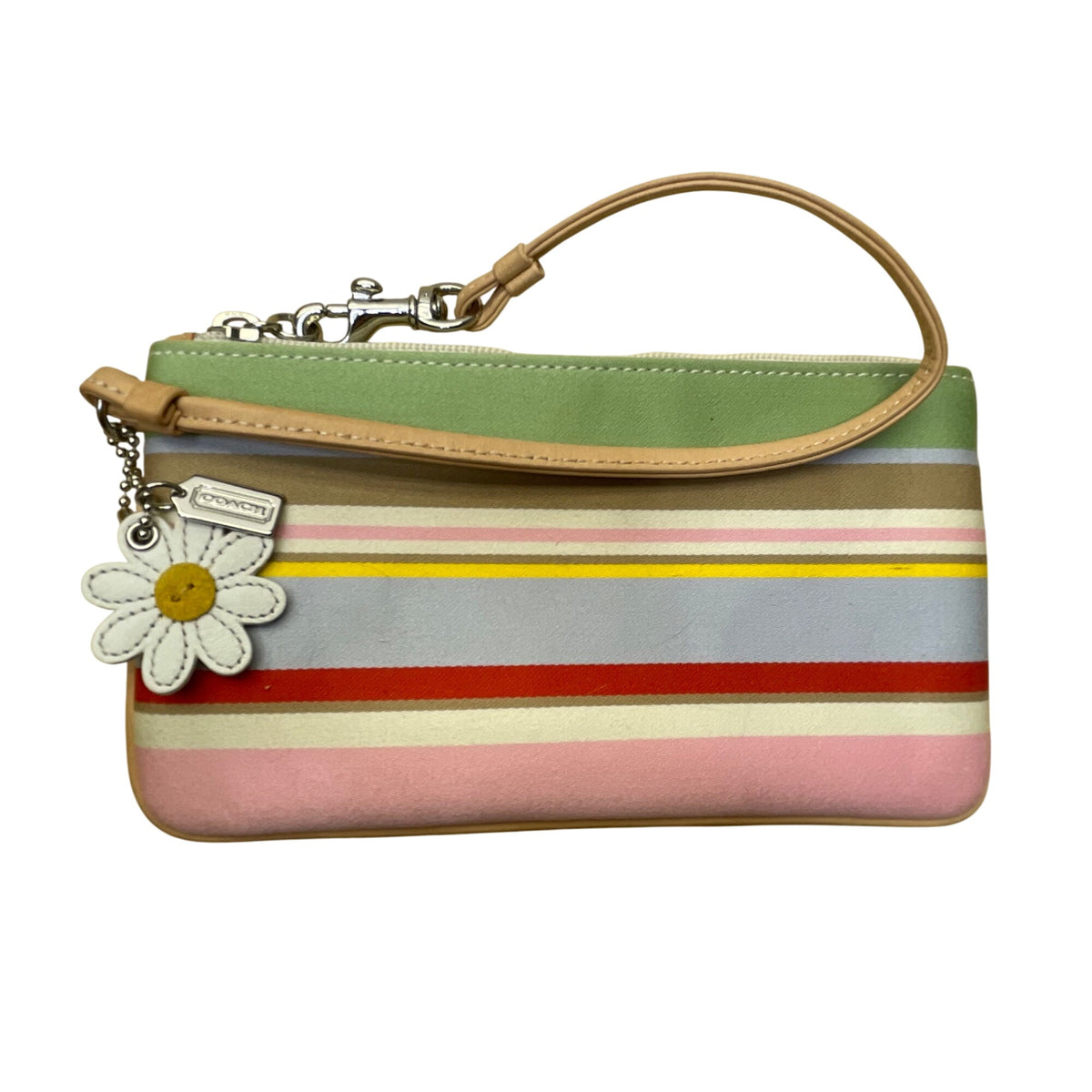 Coach Women’s Multicolor Canvas & Leather Striped With Daisy Charm Tote Bag Sz M