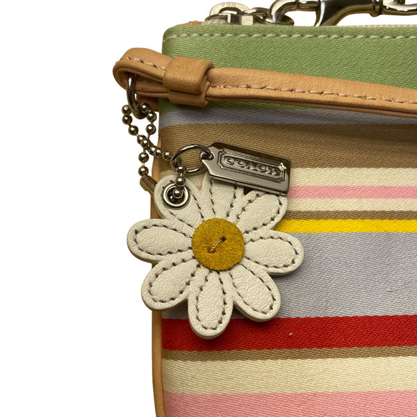 Coach Women’s Multicolor Canvas & Leather Striped With Daisy Charm Tote Bag Sz M