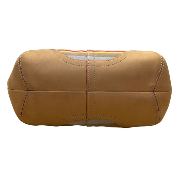 Coach Women’s Multicolor Canvas & Leather Striped With Daisy Charm Tote Bag Sz M